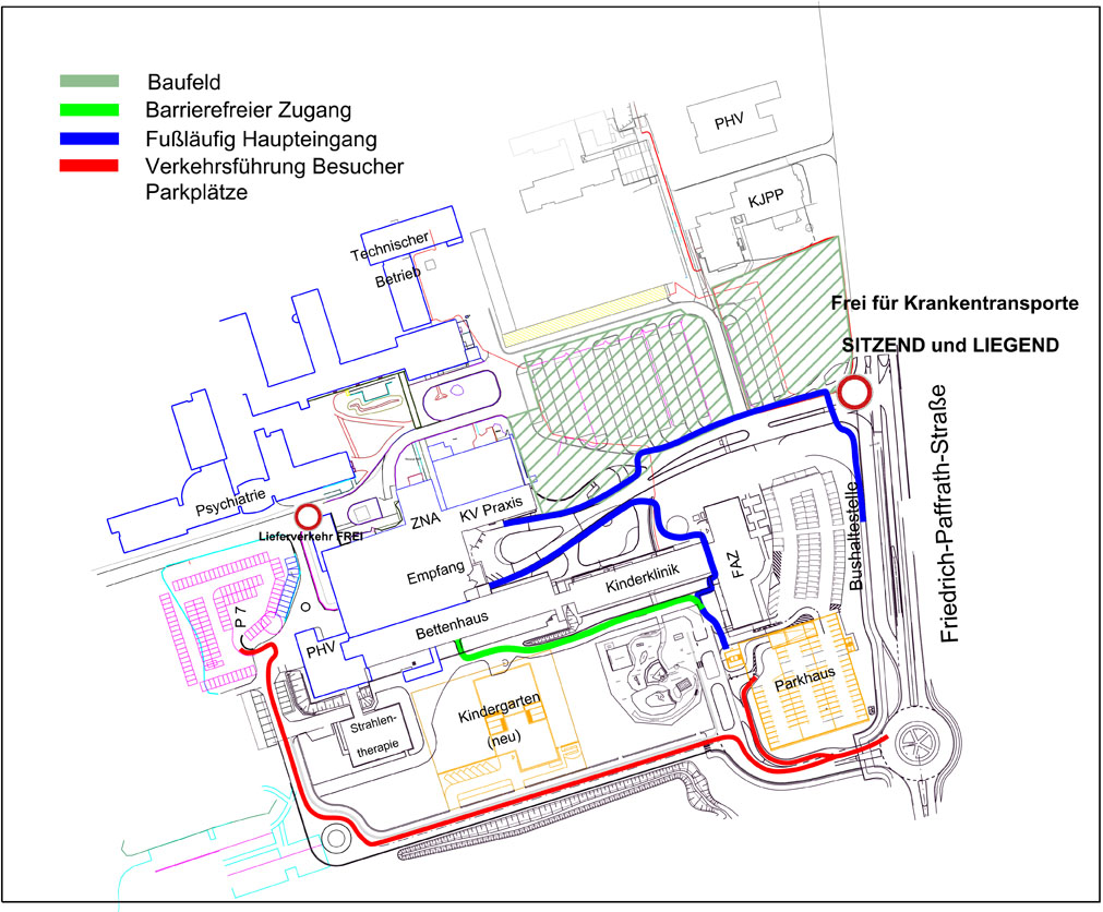 Übersicht Zufahrt zum Klinikum